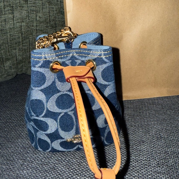 New with tags Coach cherry denim drawstring wristlet purse cute mini bag - Picture 1 of 5
